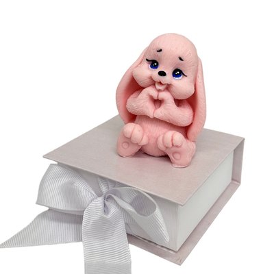 Кондитерська прикраса шоколадна фігурка "Зайчик з сердечком рожевий" id_1404 фото