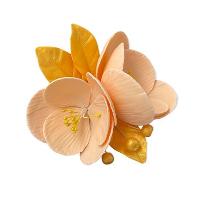 Цукрова прикраса "Магнолія персикова із золотим листям" id_1417 фото