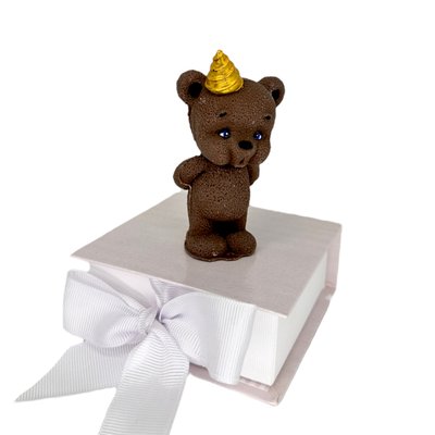 Кондитерська прикраса шоколадна фігурка "Ведмедик що задуває свічку коричневий" 9 см, ПОШКОДЖЕННЯ! id_1408 фото
