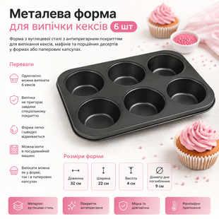 Тефлонова форма "Для кексів" на 6 осередків, діам 9 см id_5243 фото