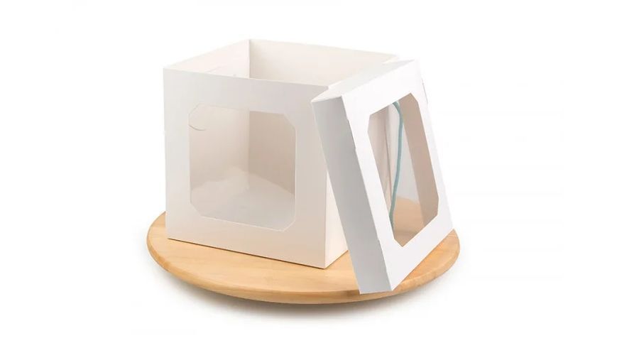 Коробка для торта "Бокс" з вікном та ручками, 210*210*210, біла, №3741, ,
