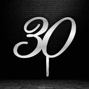 Топер на ніжці "Цифра 30 СРІБЛО, висота 8 см, акрил id_4989 фото