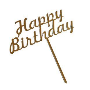 Топер для торту ЗОЛОТИЙ з полістиролу, "Happy birthday №2" на шпажці id_3712 фото