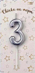 Cвічка цифра для торту, "ХРОМ Срібло №3", 5,5 см id_4651 фото
