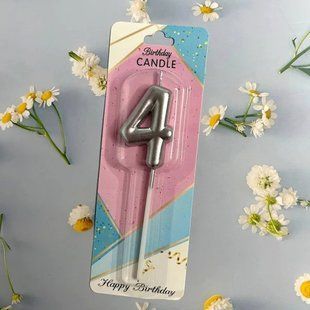 Cвічка цифра для торту, "Срібло №4", 5 см id_4701 фото