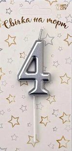 Cвічка цифра для торту, "ХРОМ Срібло №4", 5,5 см id_4652 фото