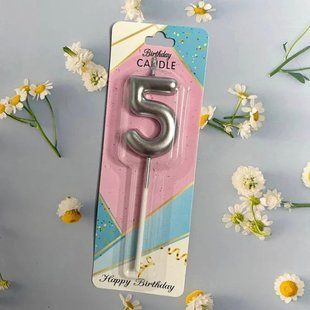Cвічка цифра для торту, "Срібло №5", 5 см id_4702 фото