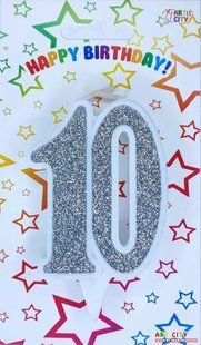 Cвічка цифра ювілейна для торту, "Срібна №10", 7 см id_4668 фото