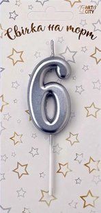 Cвічка цифра для торту, "ХРОМ Срібло №6", 5,5 см id_4654 фото