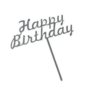 Топер для торту СРІБНИЙ з полістиролу, "Happy birthday №2" на шпажці id_4242 фото