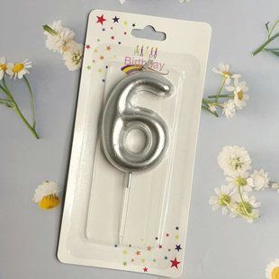 Cвічка цифра для торту, "Пузатик №6", Срібло, 11 см id_4586 фото