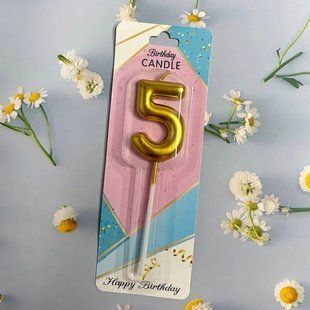 Cвічка цифра для торту, "Золото №5", 5 см id_4708 фото