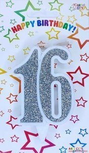 Cвічка цифра ювілейна для торту, "Срібна №16", 7 см id_4669 фото