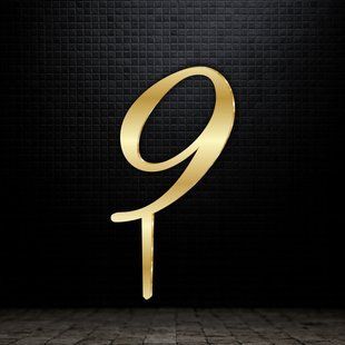 Топер на ніжці "Цифра 9 ЗОЛОТО, висота 8 см, акрил id_4963 фото